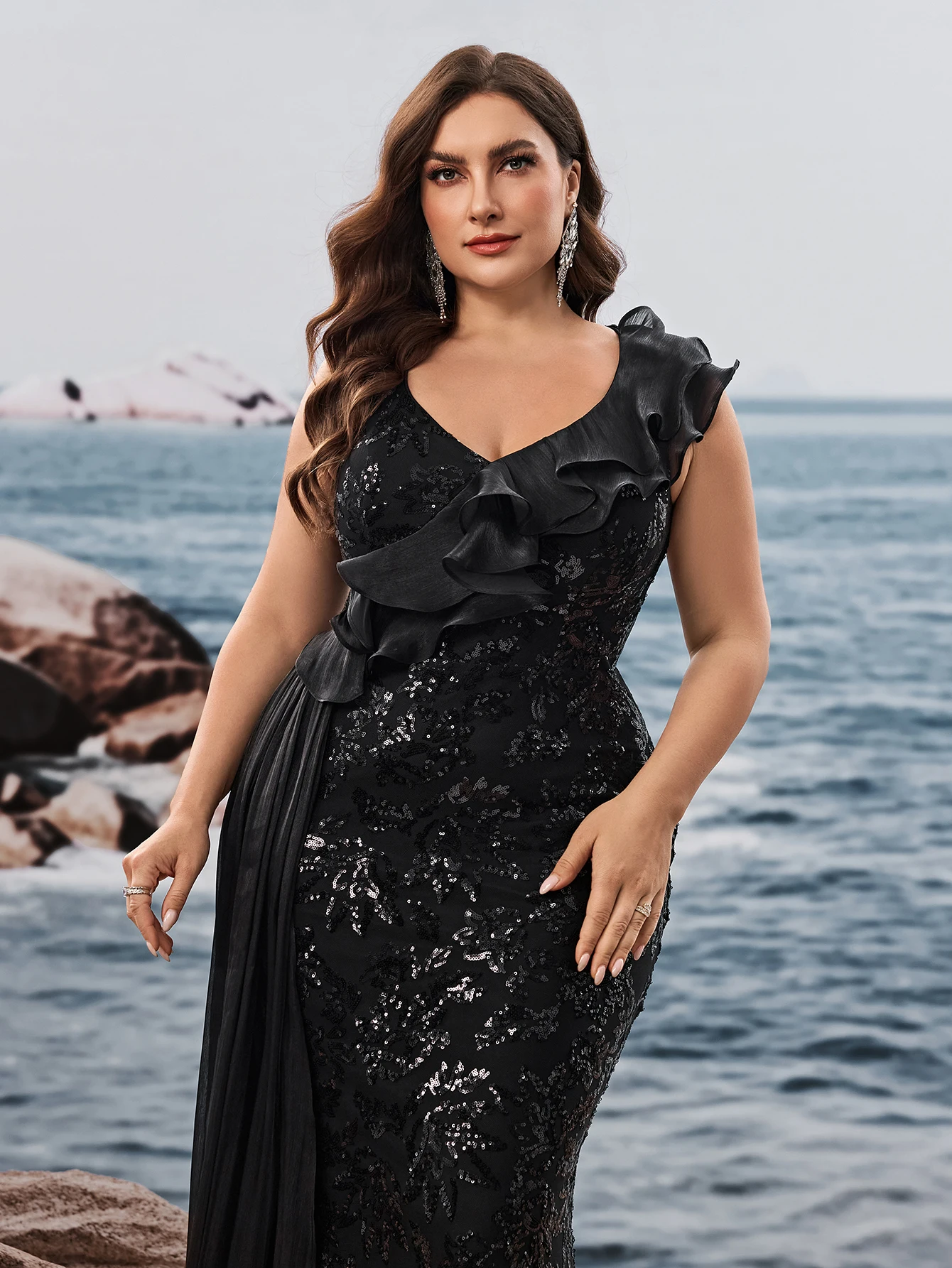 BLUEPLUM luxe col en V profond bordeaux paillettes robe de soirée 2025 invité fête de mariage Maxi robe sirène longue robe de bal femmes