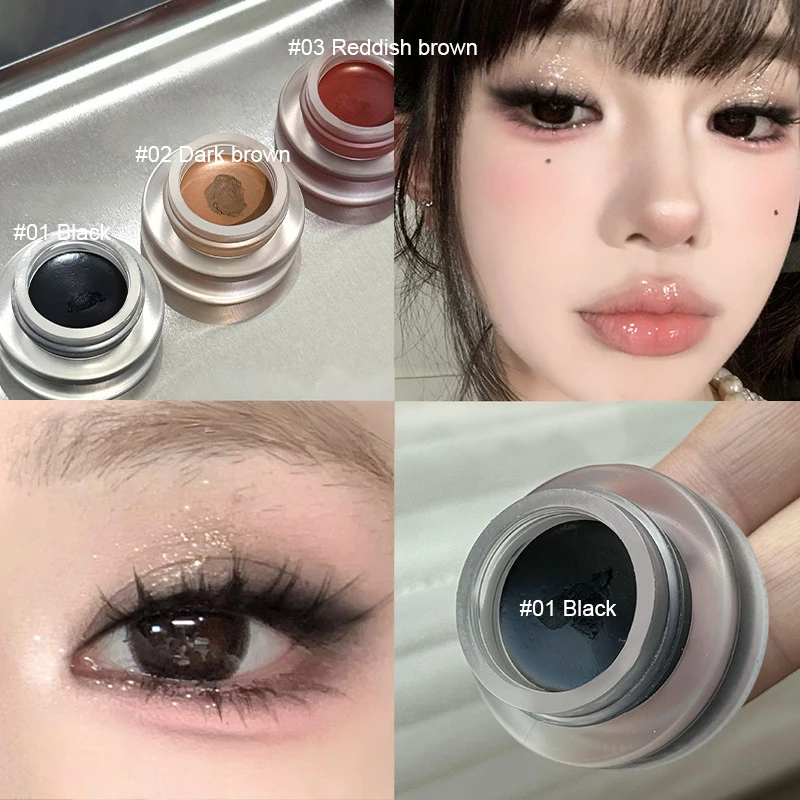 معجون تحديد العيون الأحمر غير اللامع المقاوم للماء مع فرشاة شفرة ناعمة وسهلة التلوين كحل جل جريء كريم دودة القز لون طبيعي