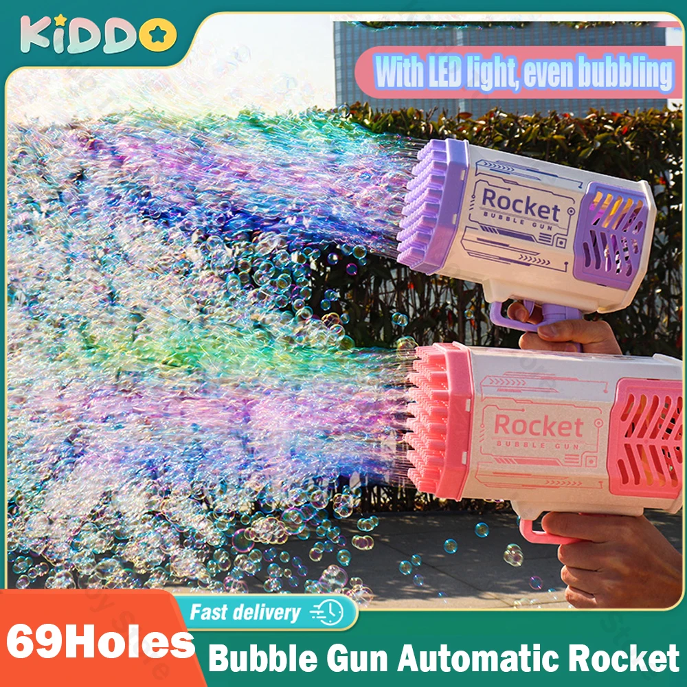 69Holes Bubble Gun Automatic Bubbles Machine Rocket Gun Launcher Shape Blower Soap Toys for Kid Party Supplies Christmas Gifts