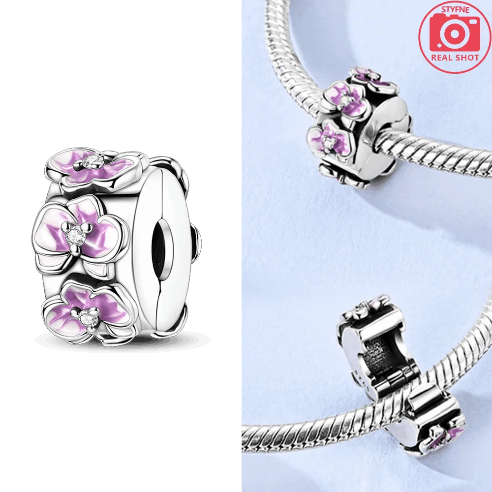 

Silver 925 Original Golden Adorable Pet Moth Orchids Cats Dogs Pink Zircon Bead Fit Bracelet Women Fine Gift Jewelry Accessory