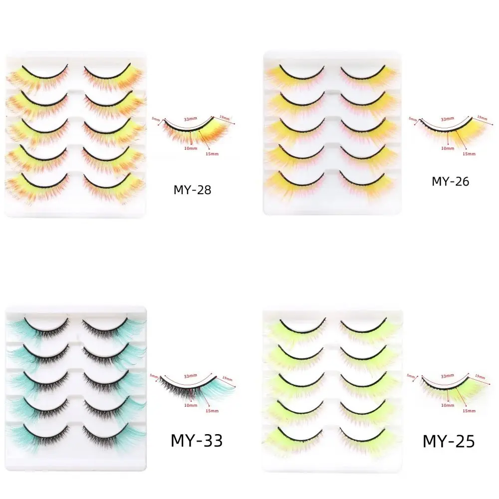 

5 Pairs Colorful False Lashes Thick Fluffy Lashes Eye Tail Lengthening Cat Eye Eyelashes Reusable Curled 3D Colored Lashes