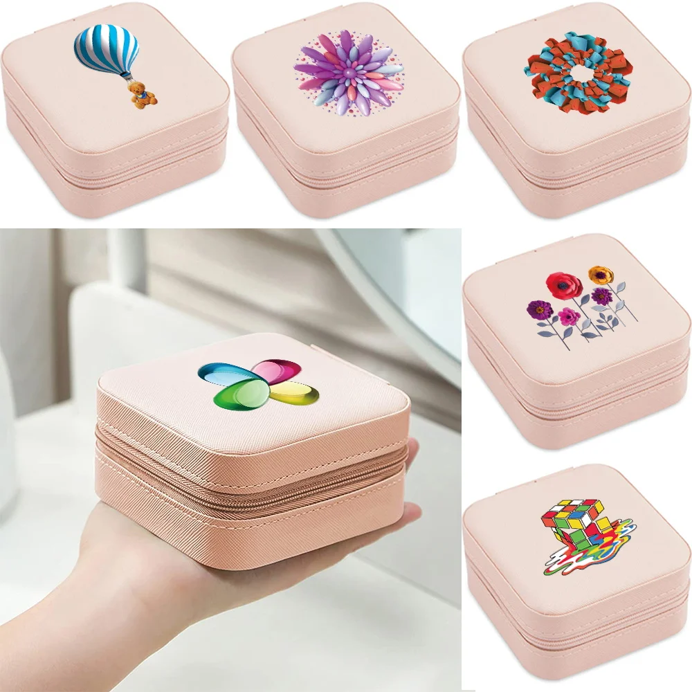 

Jewelry Box Travel Organizer Jewelry Case 3D Print Portable Storage Leather Earrings Necklace Ring Jewelry Organizer Display