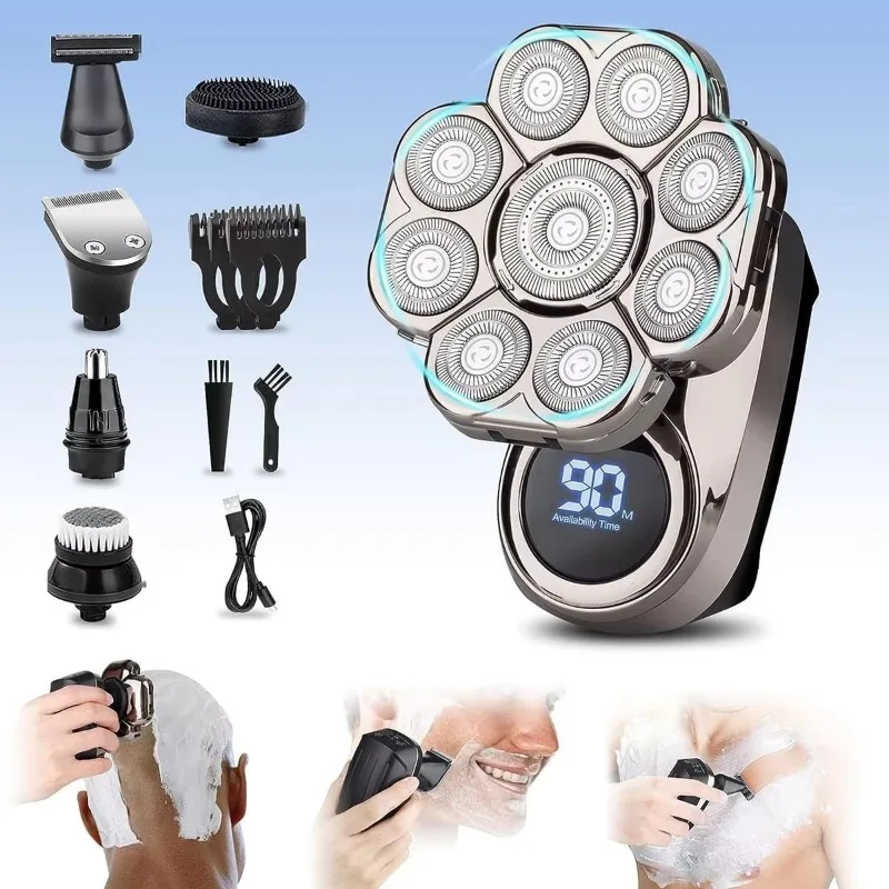 9D Floating Electric Shavers for Men Bald Head Multi Waterproof Electric Razor Wet Dry Shaving with Grooming Kit Digital Display