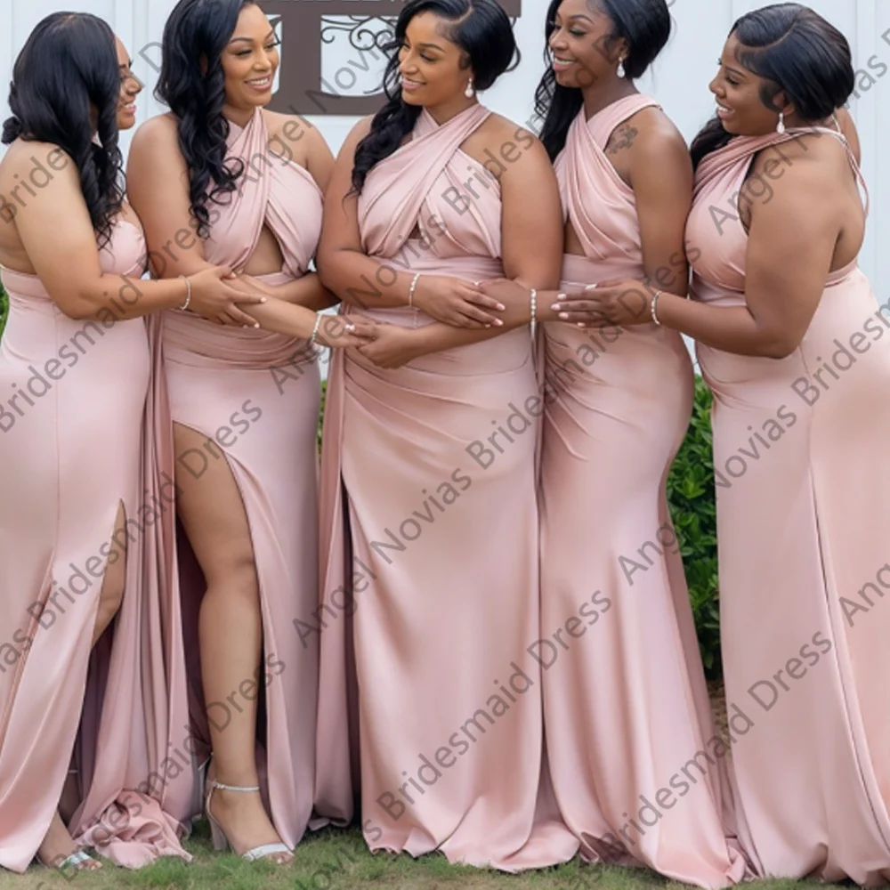 robes-de-demoiselle-d'honneur-personnalisees-roses-longues-grande-taille-col-licou-avec-fente-robe-de-soiree-de-mariage