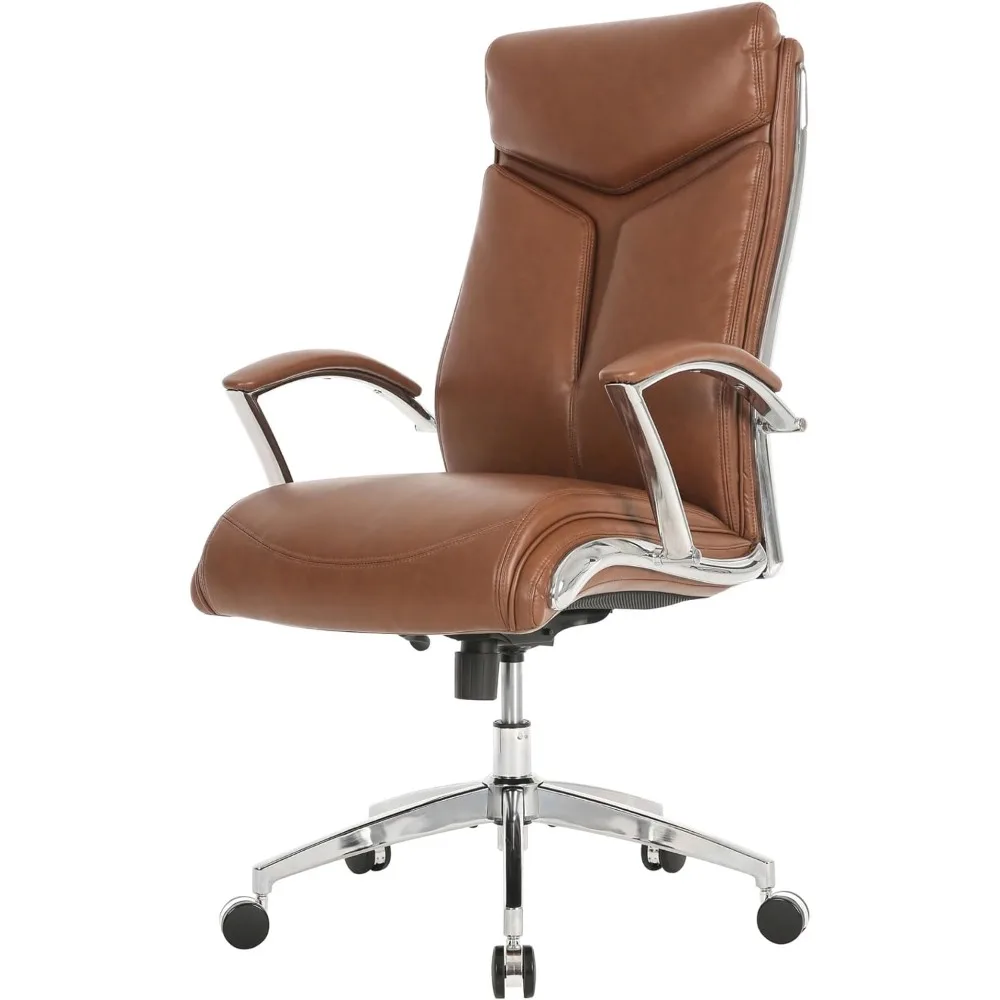 Modern Comfort Verismo Bonded Leather High-Back Executive Chair, Brown/Chrome, BIFMA Compliant