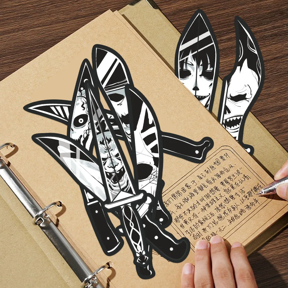 30PCS Horror Knife Bookmarks Black White Graffiti Card Tricky Toys Creative Gifts Reading Tags Page Decorate Student Stationery