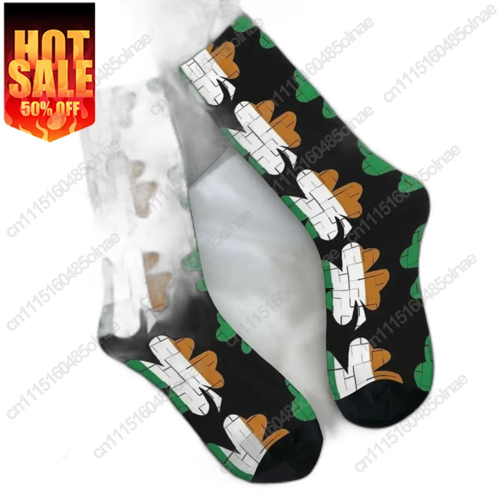 Ireland Irish Flag Clover Gothic Stockings Autumn Anti Bacterial Couple Soft Sock Custom Skateboard Socks
