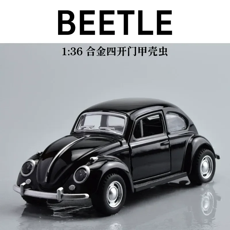 Vintage Beetle Car Model 1:32 Scale Diecast Alloy Metal Vehicle Four Doors Opening Classic Retro Automobile Toy Ornament Gift