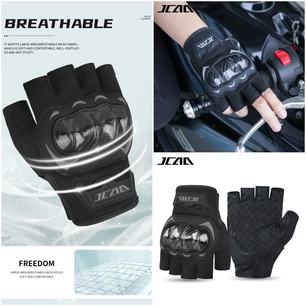 JCAA Summer Half Finger Motorcycle Gloves Hard Shell Protection  Breathable & Durable Motorbike Half Finger Gloves
