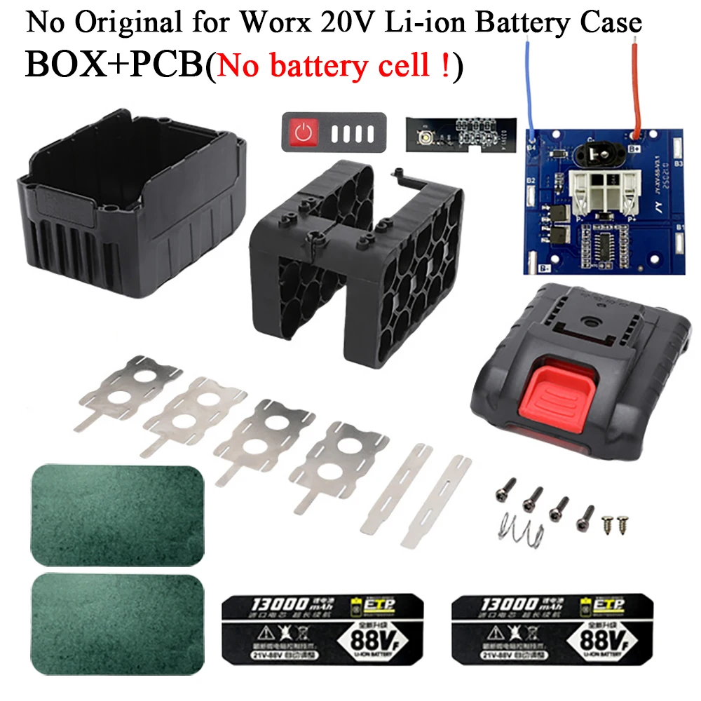Kein Original für Worx 20 V Lithium-Batterie, Kunststoffgehäuse, PCB-Ladeschutz, Platine, 15 Kerne, 18650 Batterie-Aufbewahrungsbox