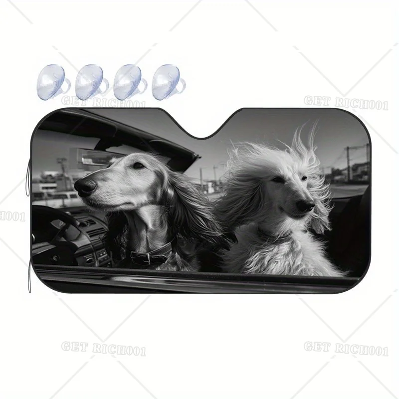 

Vintage Car Sun Visor with Dalmatian Design UV Protection Heat Insulation, Retro Romantic Atmosphere, Universal