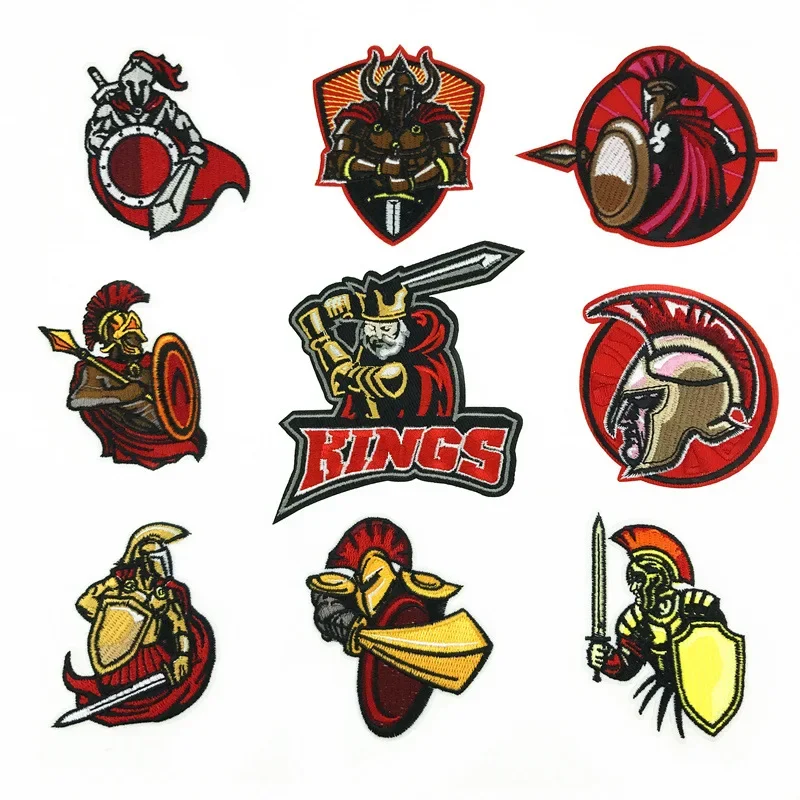 Roman Swordsman Embroidery Patches Set Iron on Spartan Warrior Badges Ancient Armor Soldiers Appliques DIY Jackets Sewing Emblem