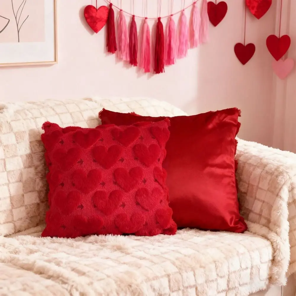 45*45 CM Heart Plush Pillow Cover Soft Wear Resistant Embroidery Pillowcase Romantic Comfortable Throw Pillow Cover Home Decor