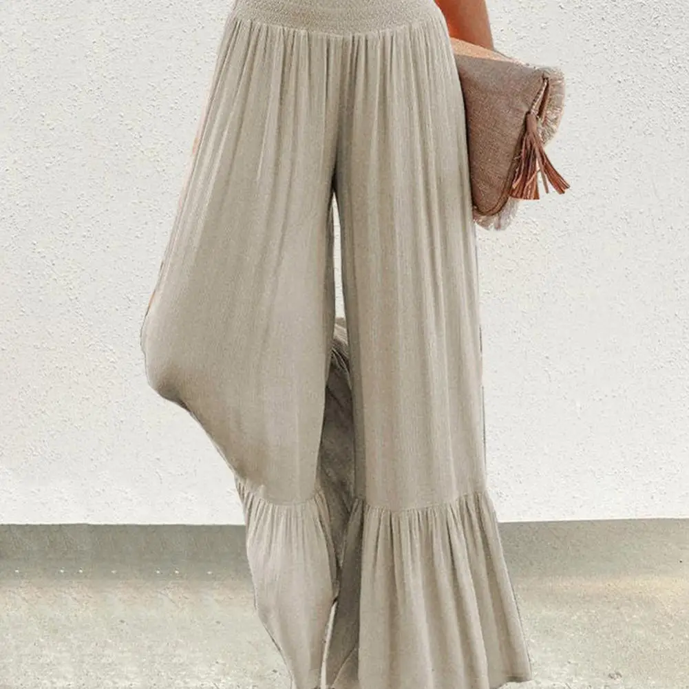 

Flared Leg Pants Elastic Waistband Pants Flattering Plus Size Wide Leg Pants for Women High Waist Draped Ruffle Cuffs Yoga