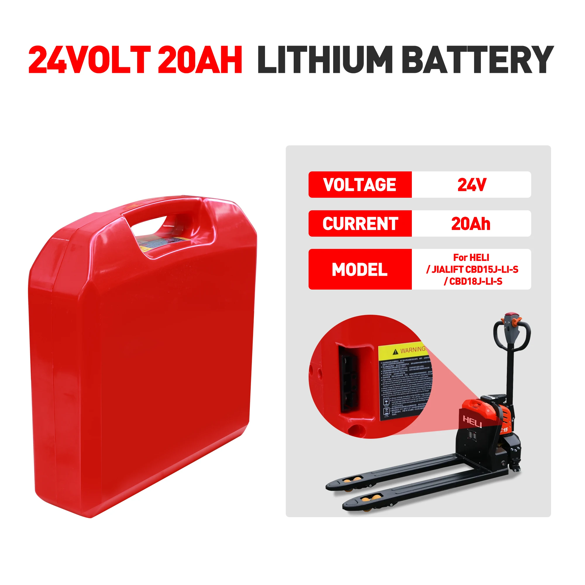 

Литиевая батарея LiFePO4 24 В 20/30/40/60 Ач для HELI/JIALI CBD15J-LI-S Pallet Jack Longgong CBD15-E1C1L/ Jianghuai/Tailifu