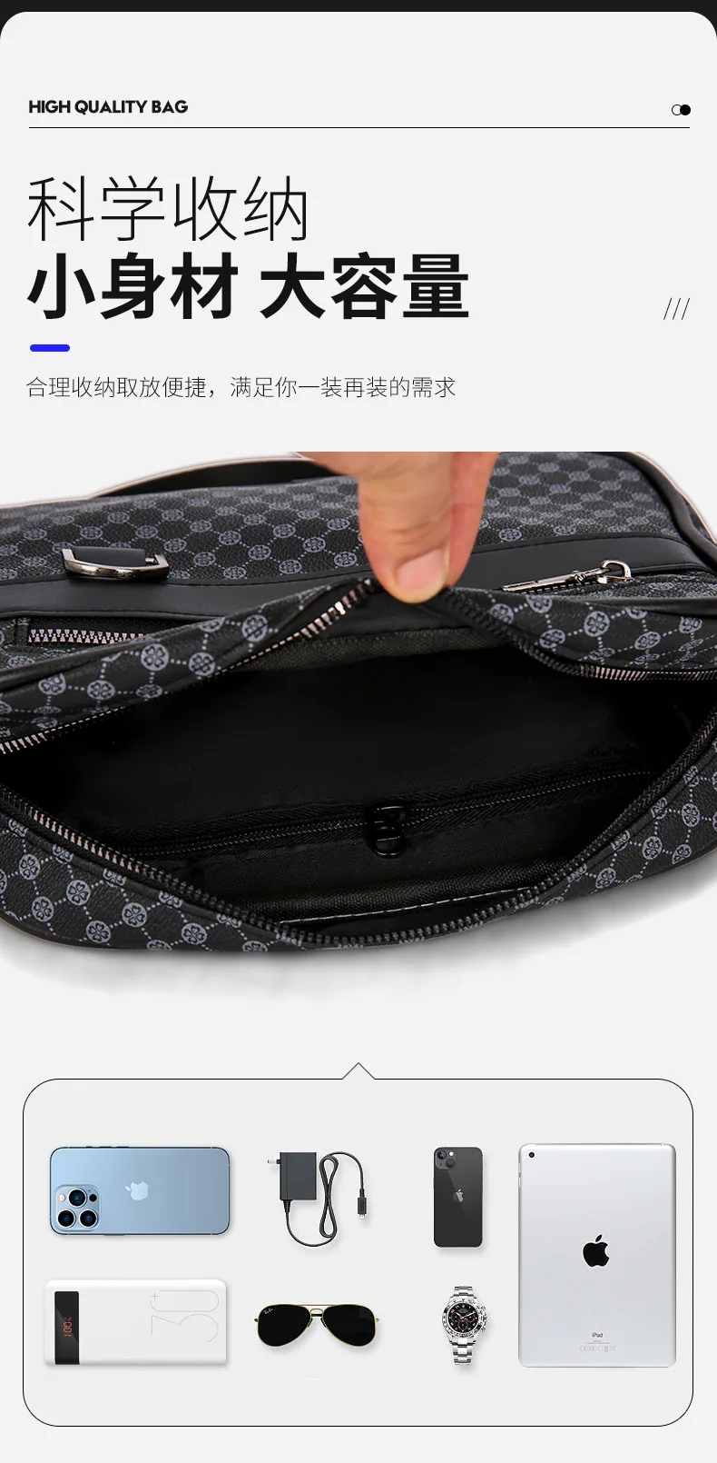 Diamant-Karo-Umhängetasche für Herren, Luxusmarken-Design, Hochwertige Quadratische Schultertasche, Modische Umhängetasche – Detail 3