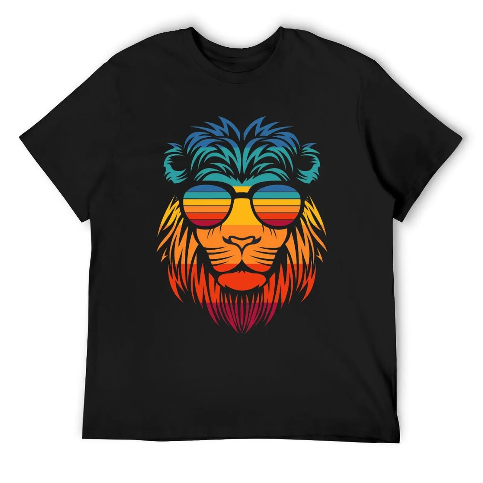 Rainbow Lion With Glasses T-Shirt korean fashion baggy shirts tops men clothing