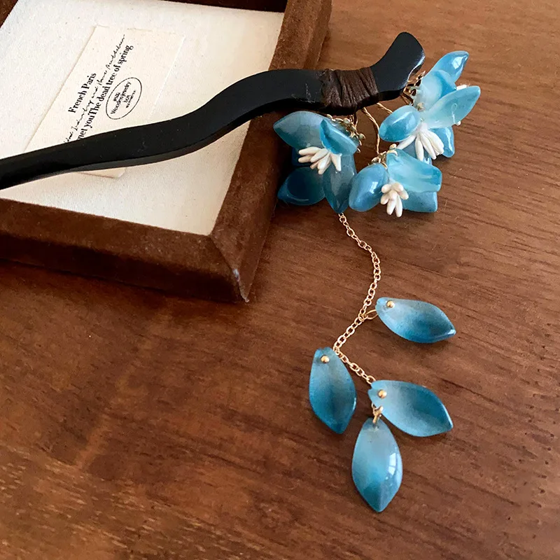 สไตล์จีนใหม่เคลือบสีฟ้าดอกไม้ผม Sticks สําหรับผู้หญิง Retro ผม Pins คุณภาพสูง Hanfu ตะเกียบ Headdress