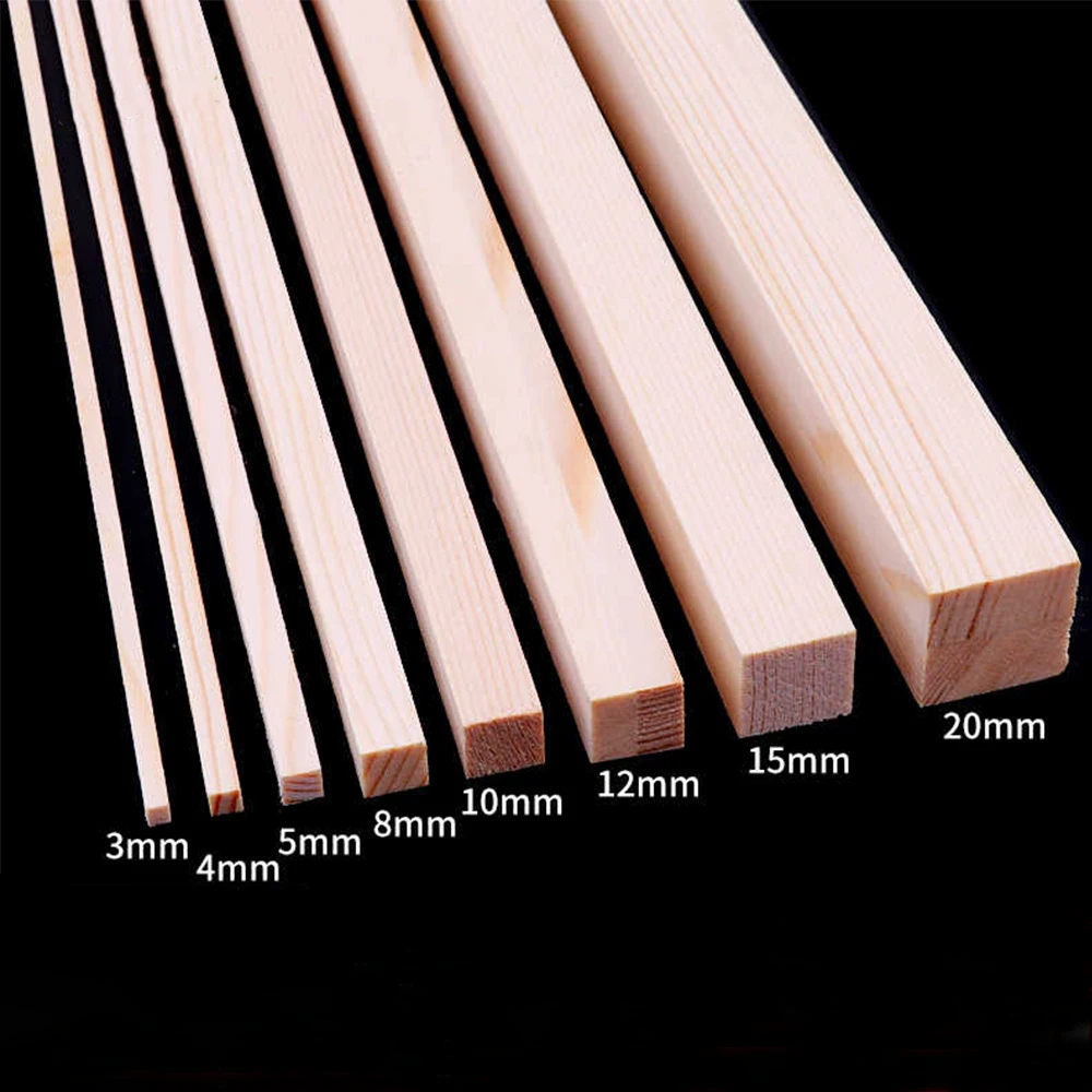 Length 500mm Solid Square Wood Strip Small Wooden Rods DIY Model Material Crafts Decoration Making Parts 3/4/5/8/10/12/15/20mm