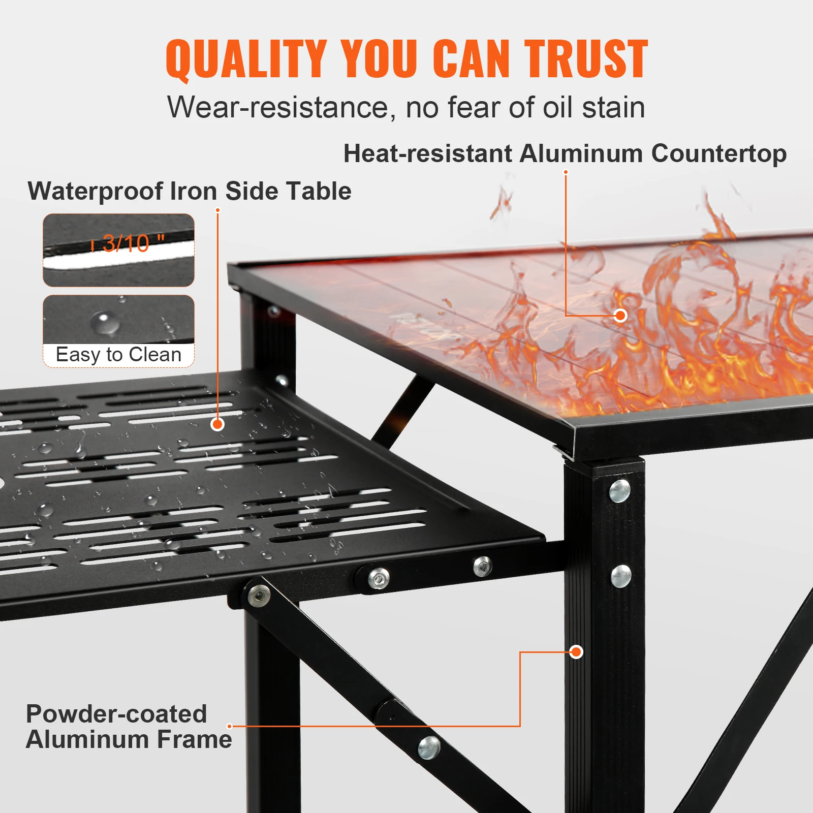SucceBuy Camping Kitchen Table One-piece Folding Portable Cook Station Aluminum Camping Folding Table for Outdoor Picnics BBQ image 3