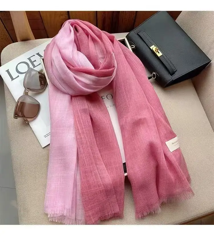 2024 Women's Spring Autumn Thin Scarf Cotton And Linen Double Color Scarf Dual Purpose Long Scarf Shawl