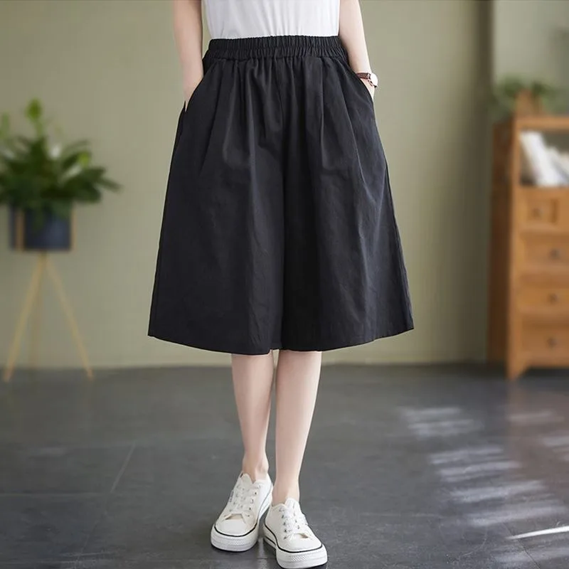 Womens Elastic Waist Wide Leg Shorts Casual Summer Culottes
