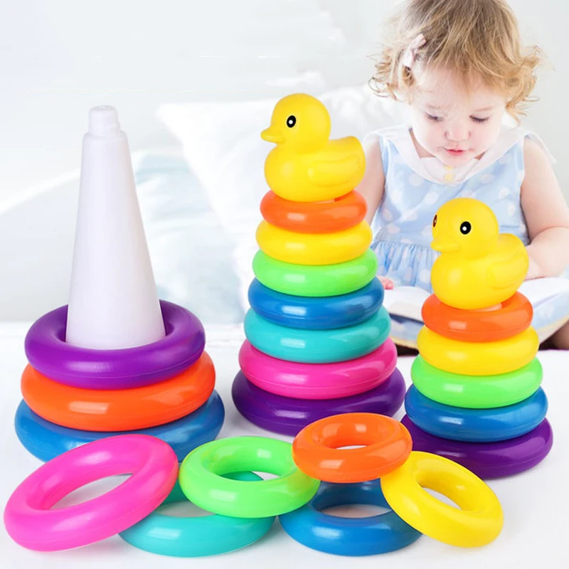 Montessori Stacking Toys for Babies 0 12M Rainbow Ring Stacker Baby Stacking Tower for Toddlers Educational Learning Sensory Toy