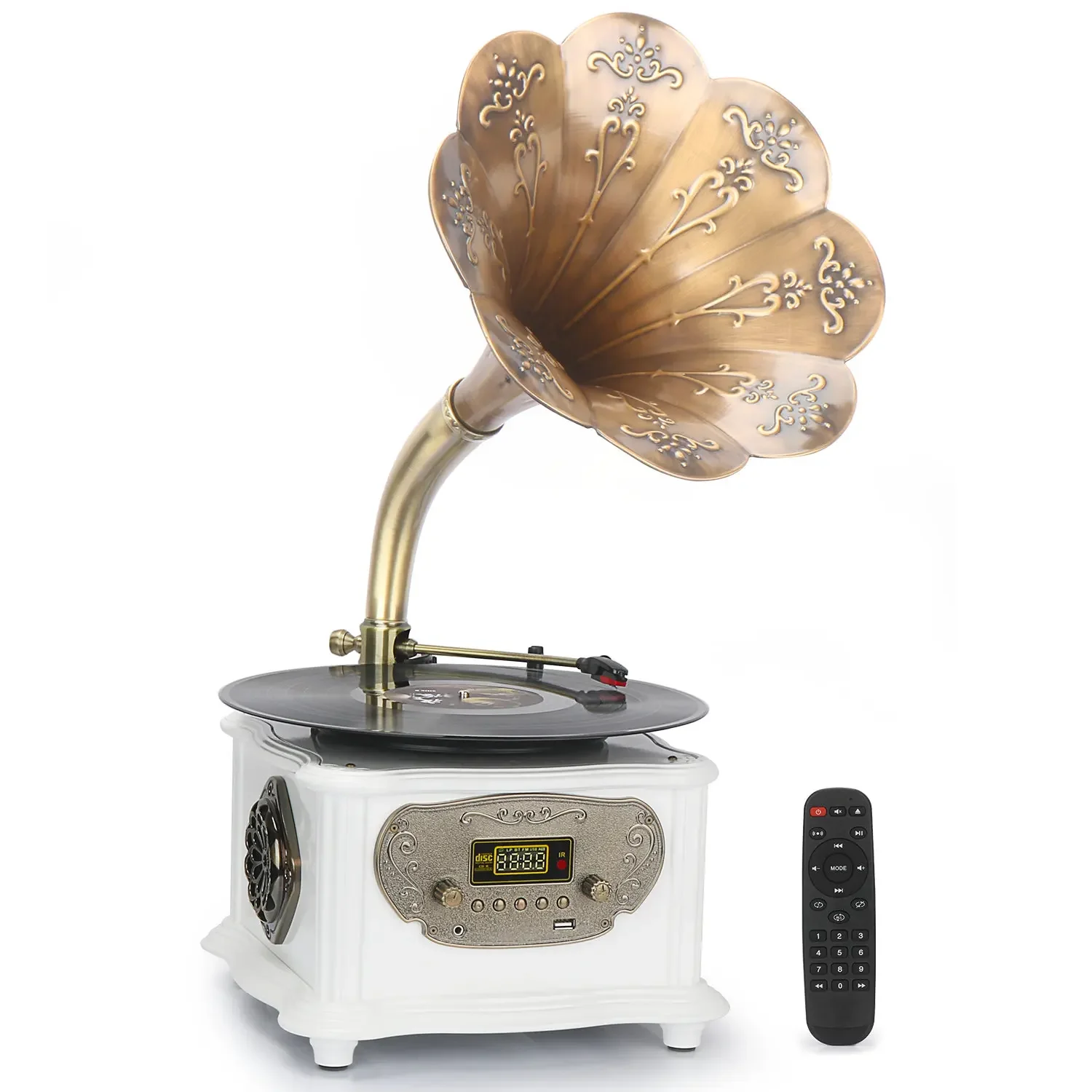 

Gramophone Phonograph Turntable Vinyl Record Player Home Decoration Built-in Bluetooth, FM Radio & USB Flash Drive, Aux-in Jack,