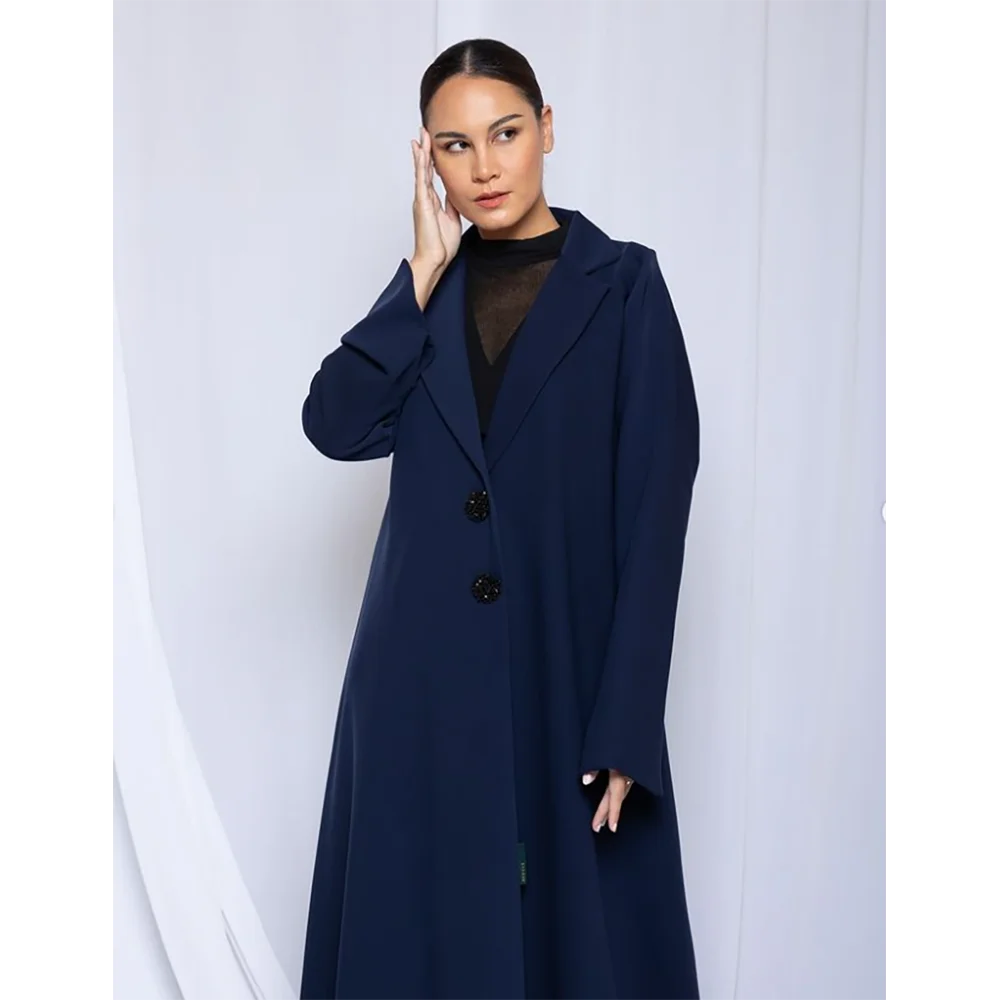 Lady Abaya-Blazer azul marino elegante para mujer, chaqueta informal holgada de una pieza con solapa y botonadura única, uso diario