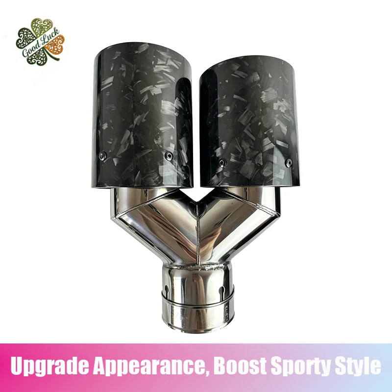 1 piece Y-shaped carbon fiber universal car exhaust pipe tailpipe muffler satin finish tailpipe suitable for BMW cars No logo