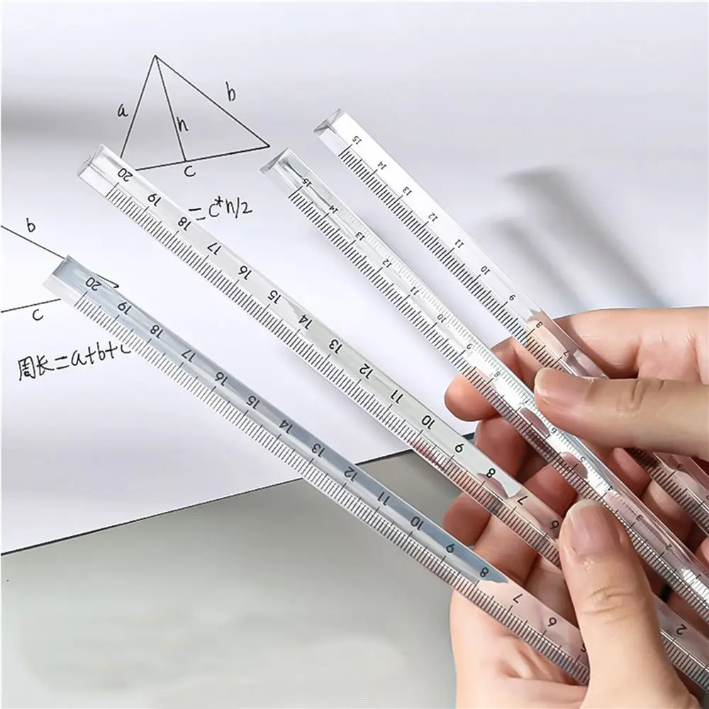 Accurate Scale on Both Sides Acrylic Triangular Rulers Transparent Straight Ruler Students Stationery Measuring Tools