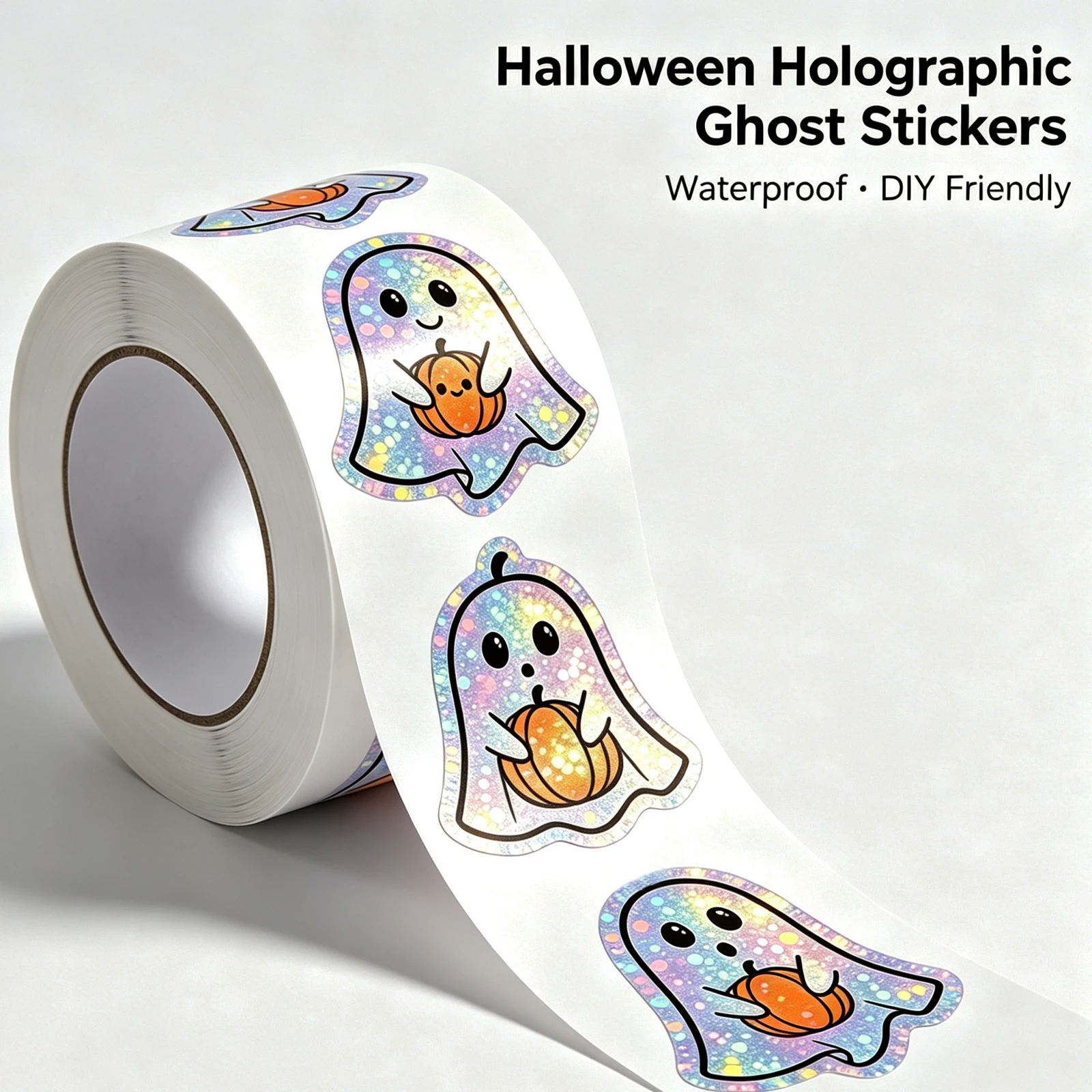 300Pcs 1.5In/3.8Cm Halloween Ghost Pumpkin DIY Waterproof Stickers Halloween Party Atmosphere Stickers Envelope Decoration Packaging Label Stickers Glitter Ghost Sticker Roll Behavior Reward Stickers
