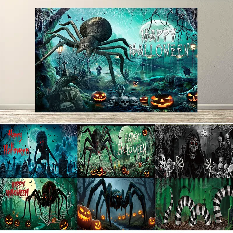 Dewprint Halloween Riesenspinne Sandwurm Dekor Banner Hintergrund Kürbis Horror Hintergrund für Partyzubehör Foto Requisiten