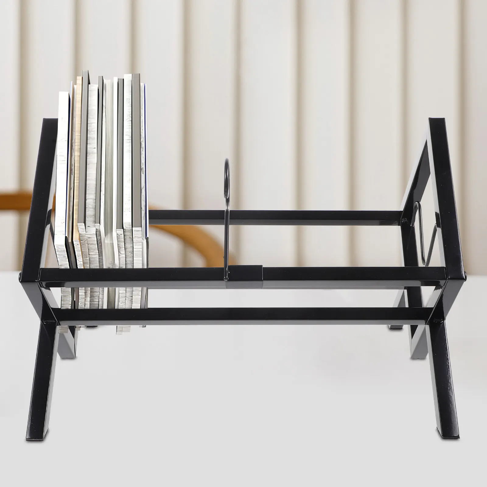 Vinyl Record Holder Rack Heavy Duty Metal Desktop Display Stand for Records Cds Books Magazines Office Home Organization Tool