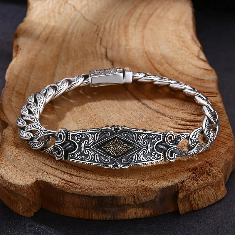 S925 Sterling Silver Timeless Rattan Grass Bracelet Simple Vintage Cuban Bracelet Punk Hip Hop Jewelry Creativity Gift
