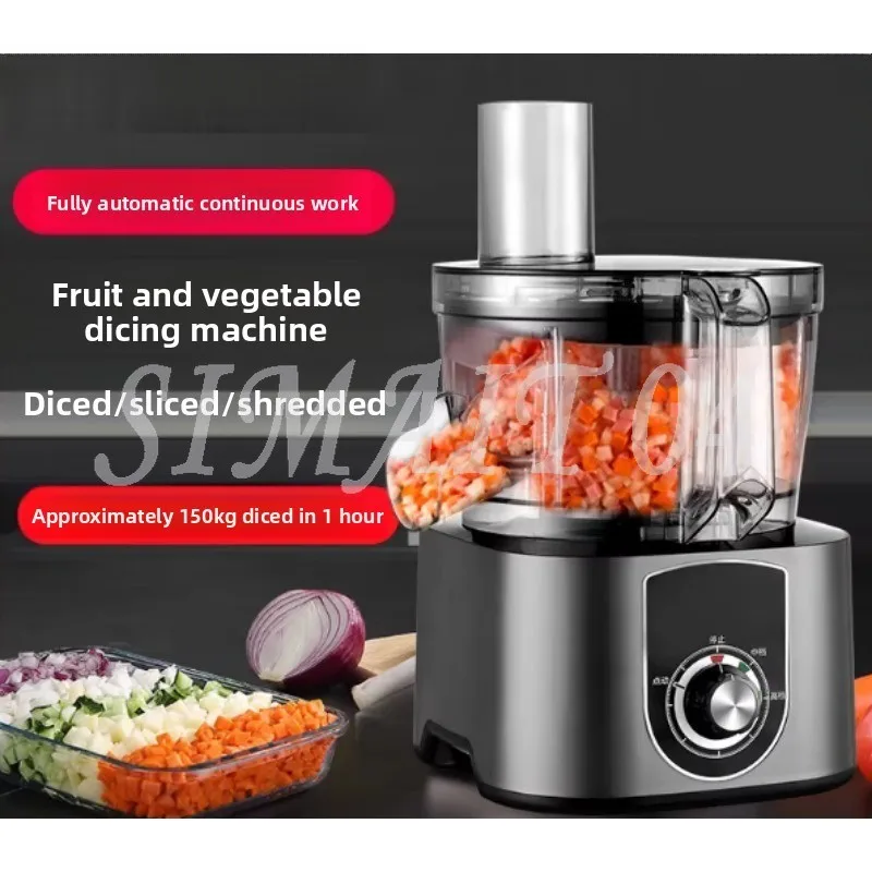 Commercial Electric Vegetable Dicer, Carrot Dicer, Fruit, Potato, Onion Ring, Granulator, and Cube Cutter.