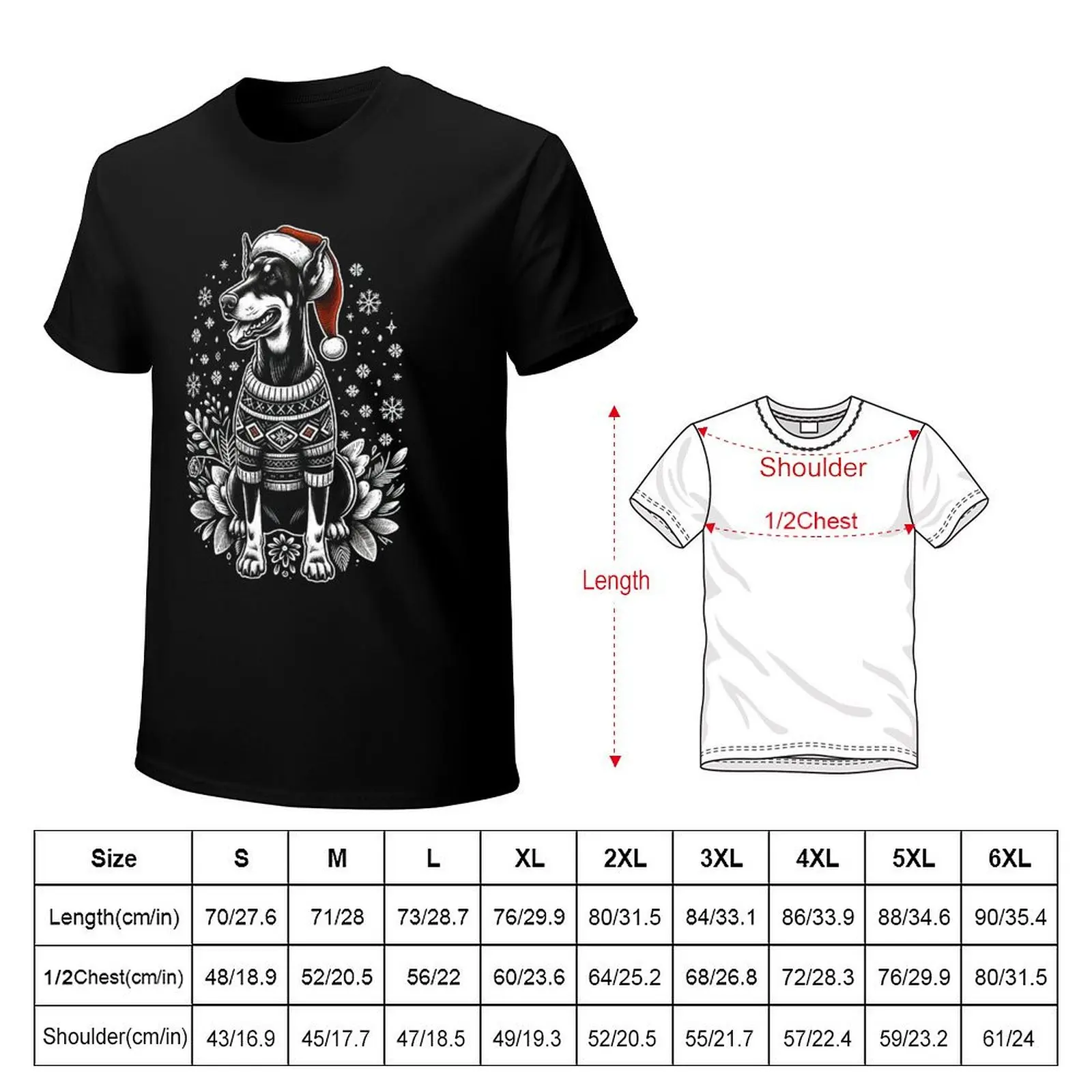 Doberman Dog Christmas Snow Vintage Ugly Sweater Santa's Hat Xmas T-Shirt summer clothes shirts men