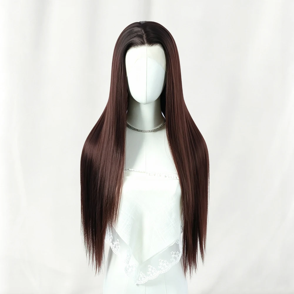 Lace Front Wig Synthetic Wine Red Hair 13x4 Deep Part Glueless Wig Gradient Dark Roots to Wine Red Ombre Deep Top Fiber, Pre-Plucked Natural Hairline with Baby Hair, Heat Resistant for Daily Party Cosplay Use