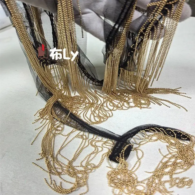 

Элитная позолоченная сетчатая тесьма с бусинами и кисточками для дизайнерских свадебных платьев, аксессуары ручной работы для DIY