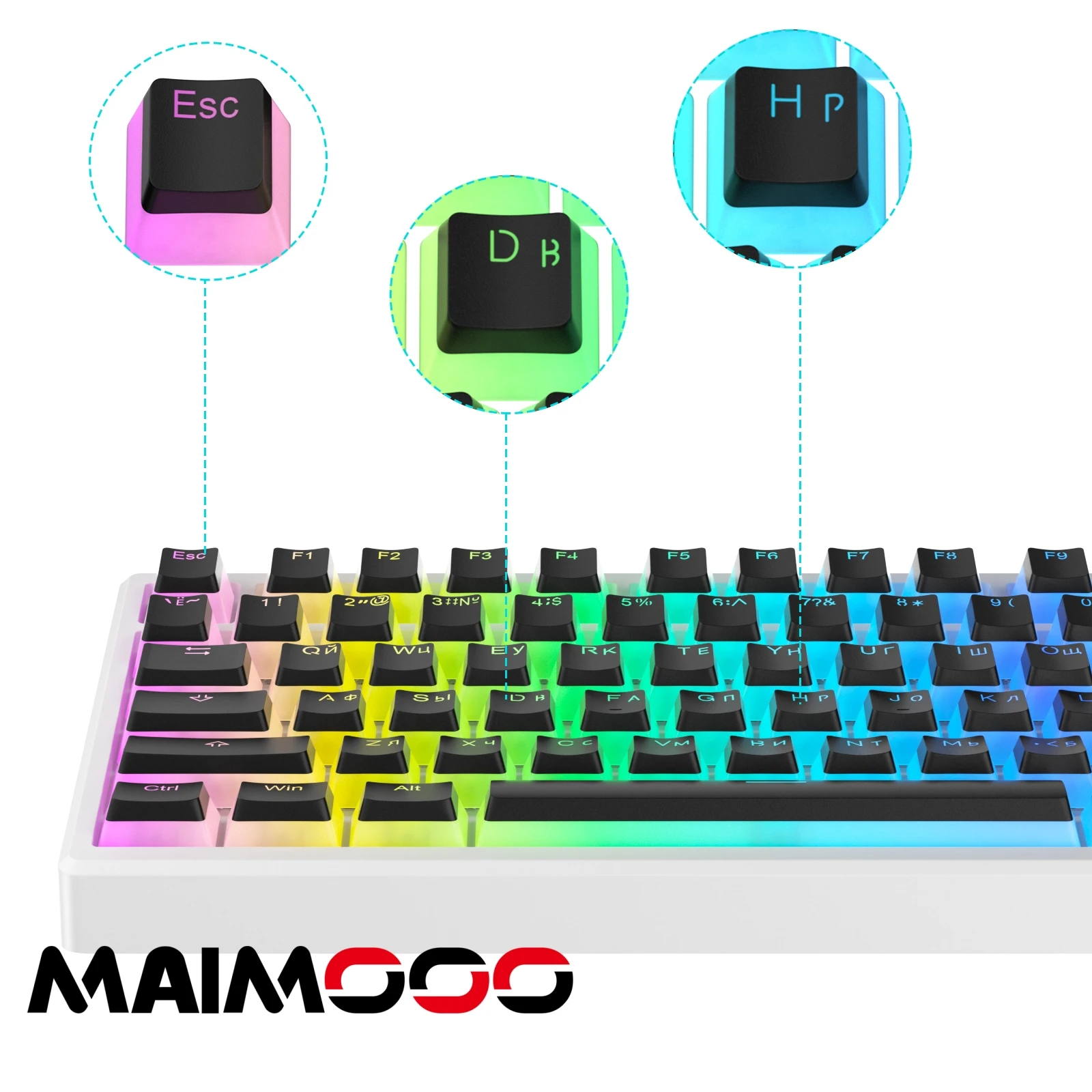 MAIMOOO Pudding Keycaps PBT OEM Russian Transparent Back Light for Mechanical Keyboards White Pink Black 87 Tkl 104 108 ISO