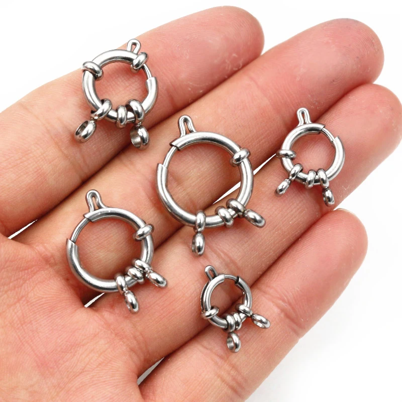 4pcs Stainless Steel Round Spring Clasps Hooks for Bracelet Clavicle Necklace Clasp Connectors DIY Jewelry Making Supplies