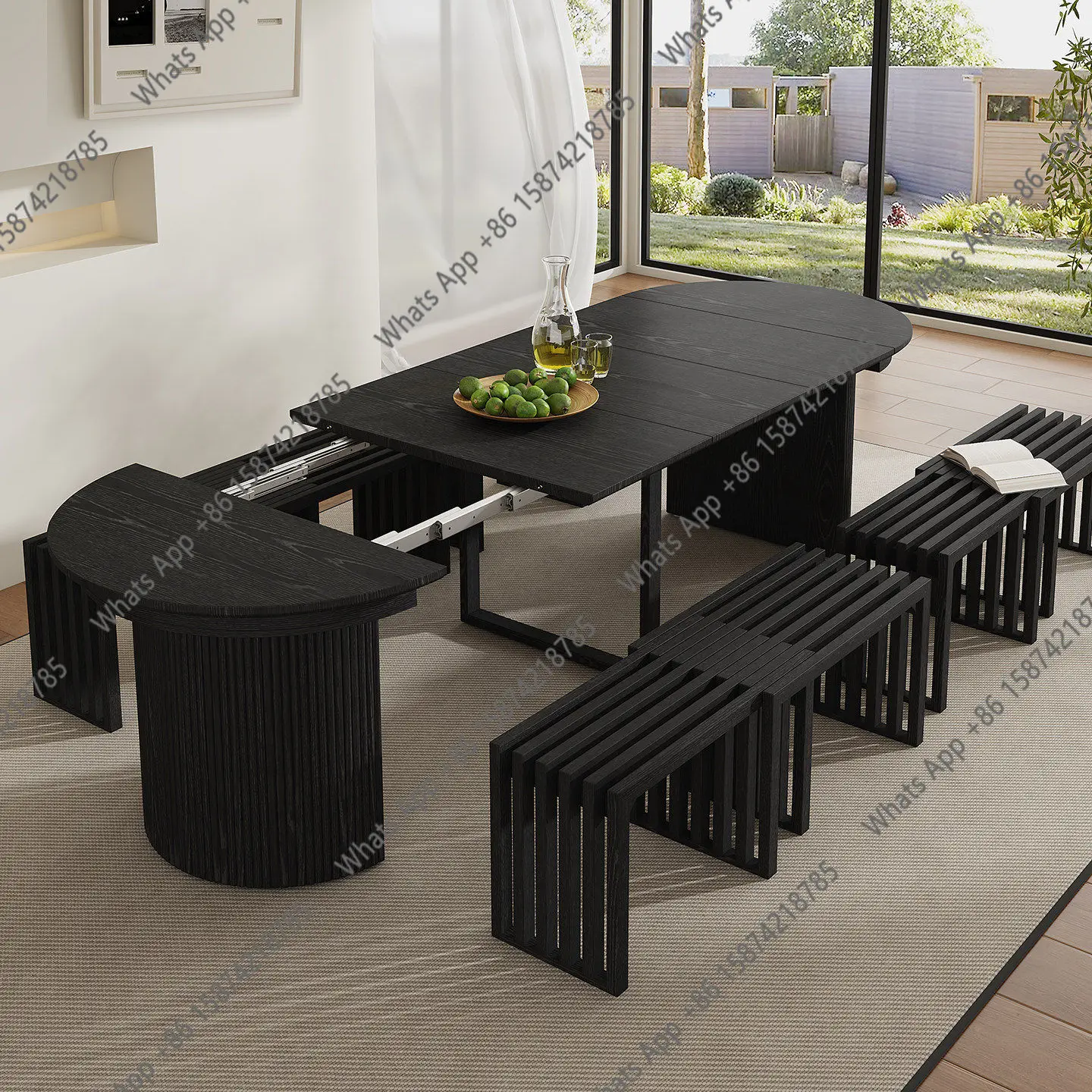 Pure solid wood retractable dining table new household 1 meter 3 meters hotel size multi-functional rectangular dining table Ame