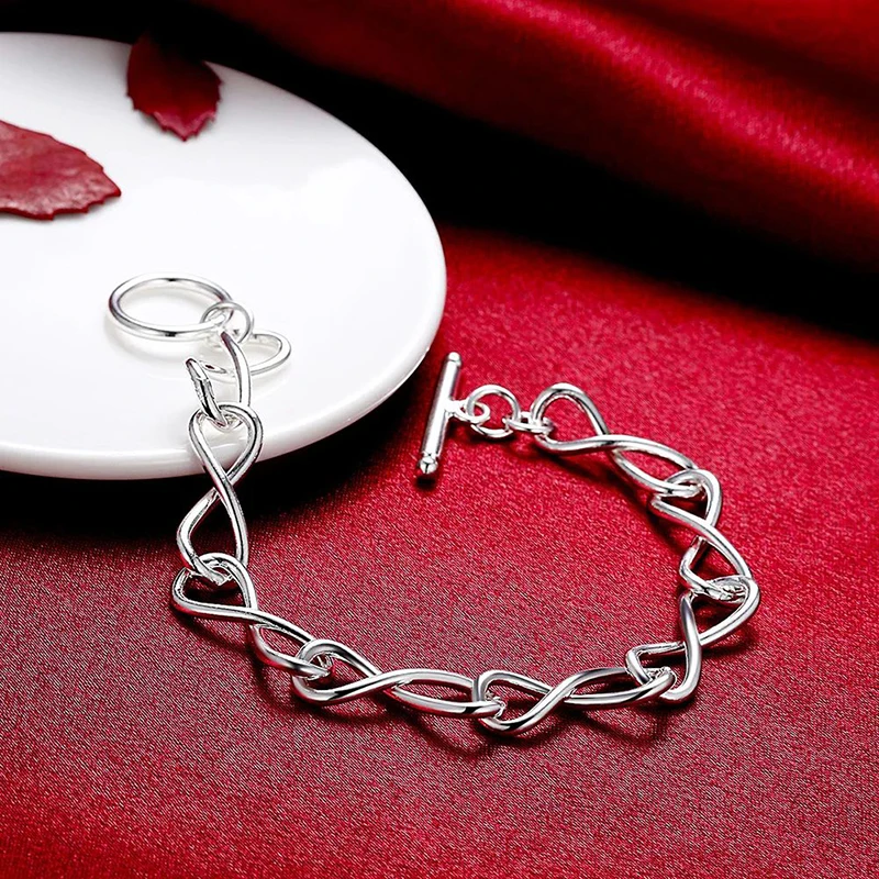 925 Sterling Silver Twisted Circle Style Shape Chain Bracelet For Women Luxury Fashion Party Wedding Jewelry Lovers Gift