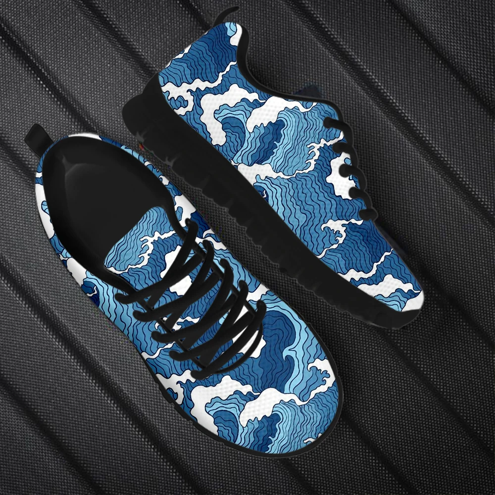 INSTANTARTS New Trend Casual Sneakers The Wave Print Anti-Slip Flat Shoes for Women Mens Outdoor Walking Tennis Shoes Zapatos