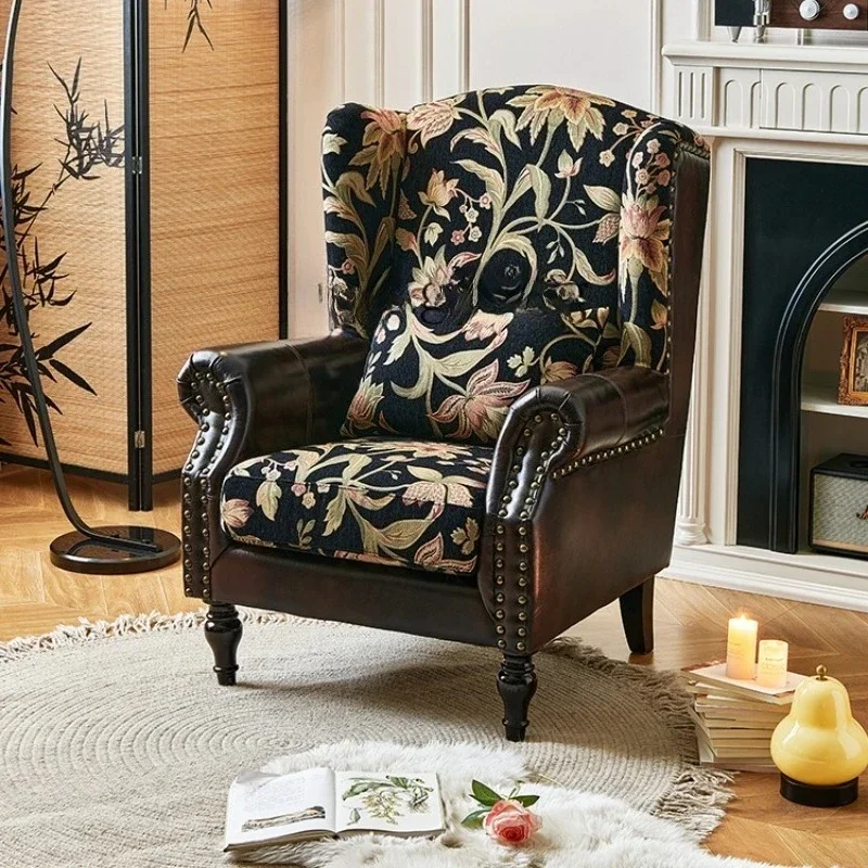 LXY retro style fabric leather splicing single chair simple modern living room high back leisure single sofa