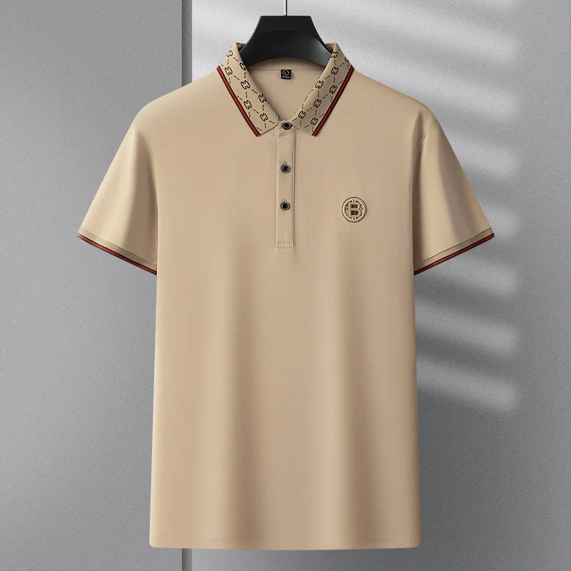 Hochwertiges Marken-Poloshirt mit kurzen Ärmeln, modisches Buchstabenprägungsdesign, Revers-T-Shirt, Sommer-Baumwoll-T-Shirt, atmungsaktiv, lässige Herrenbekleidung – Detail 17