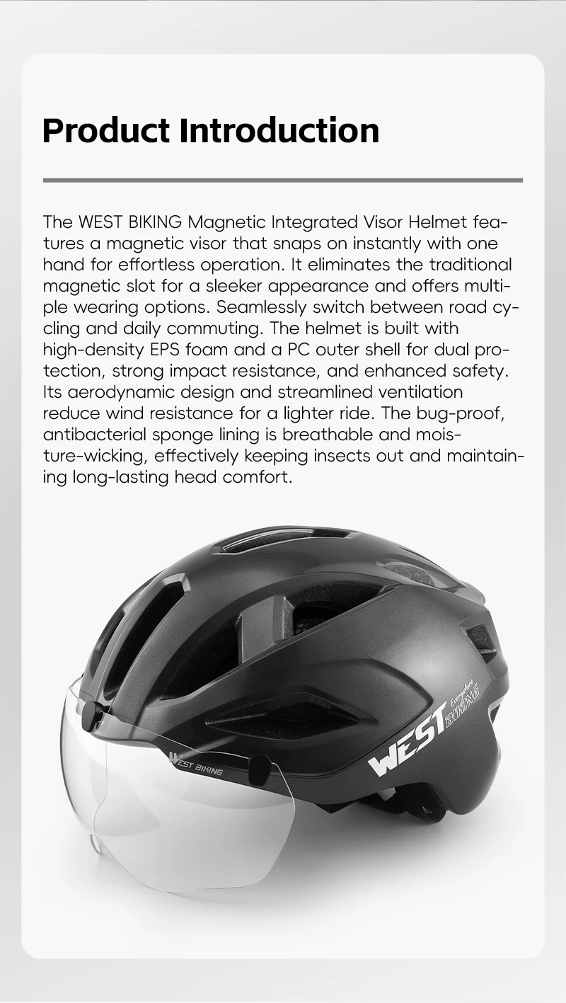 WEST BIKING Fahrradhelm mit magnetischem Visier, leichter Rennradhelm, 16 Belüftungsöffnungen, Insektenschutz, große Größe, Unisex, mehrfarbig – Detail 2