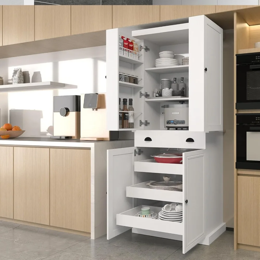 

72.4" Kitchen Pantry Cabinet, Tall Storage Cabinet with Pull-Out Shelf Board and Drawer, Freestanding Cupboard with Ad