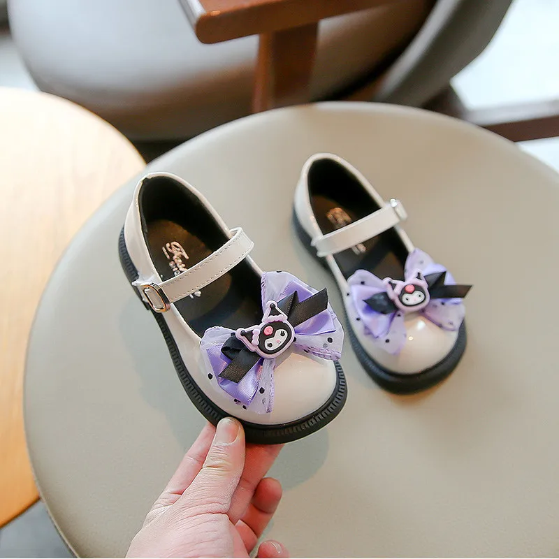 Girls Leather Shoes Fashion Princess Kids Mary Janes Children Casual Flats Cartoon Kuromi Lace with Bow-knot Sweet Cosplay 26-36