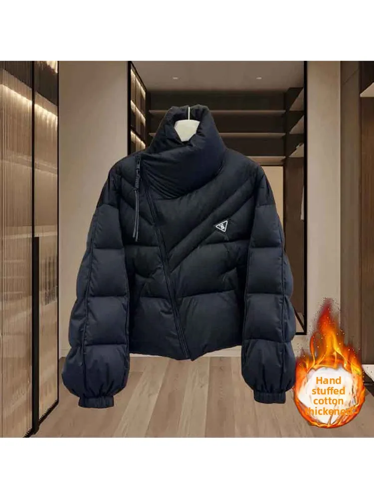 

Bla Thiened Winter Cotton Jaet Women's Casual Sle Bread Coat Warm Slimming Korean Version ort Zipper Closure